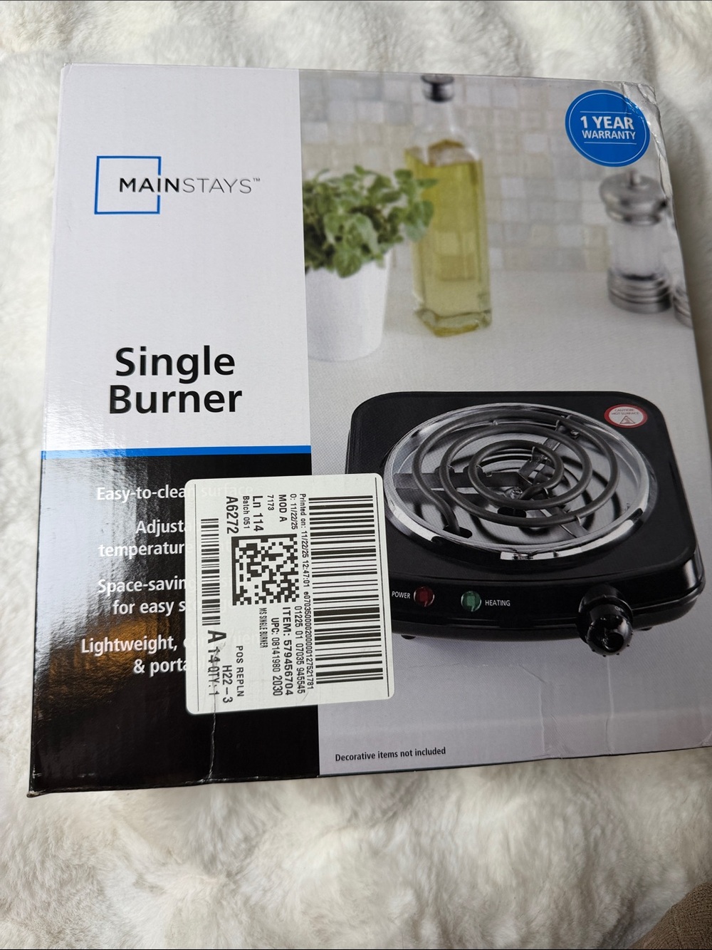 Mainstays Black Single Burner Electric Coil Hot Plate